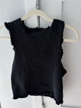 French Connection Black Smocked Ruffle Tank